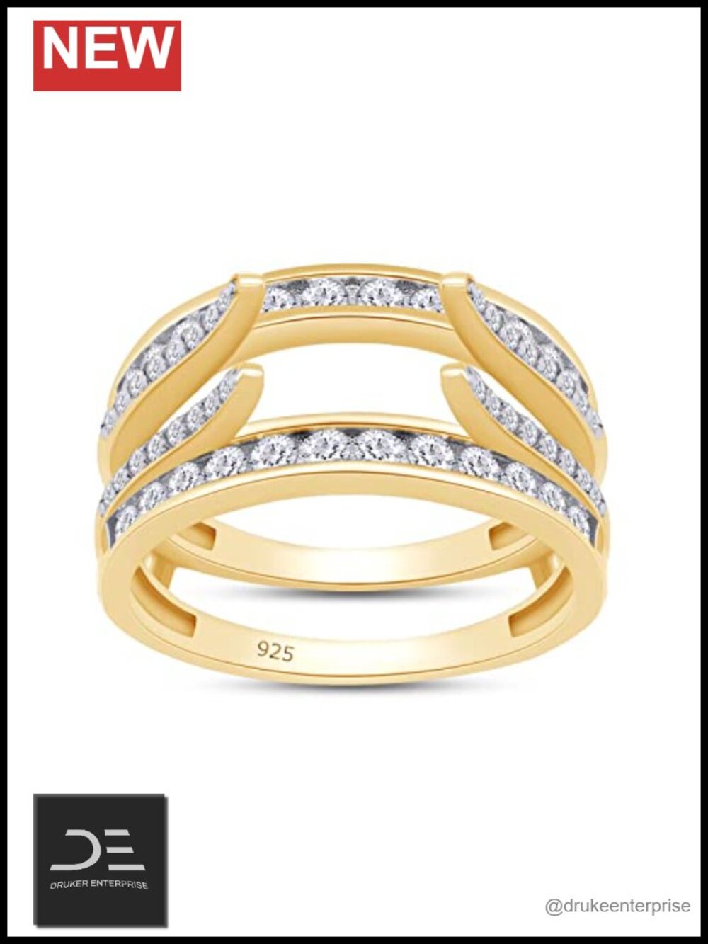 1 CT D VVS1 Moissanite Enhancer Ring 925 Sterling Silver Gold Plated